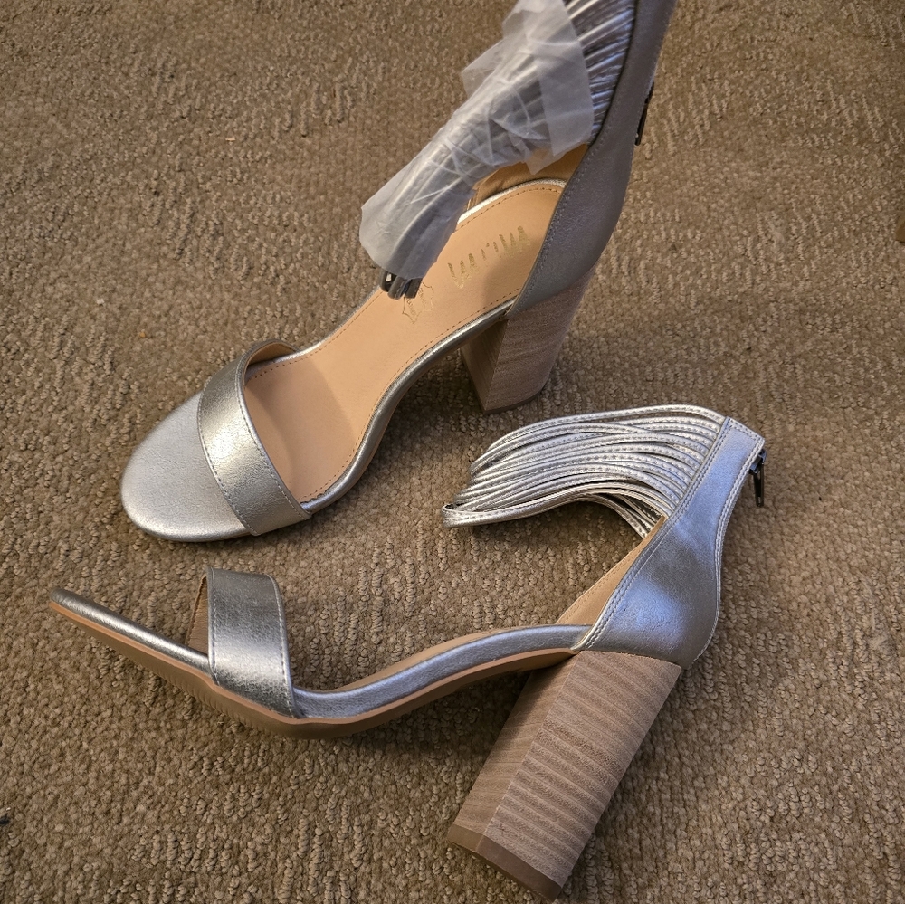 Silver Stacked Heel Shoes Size 8.5
